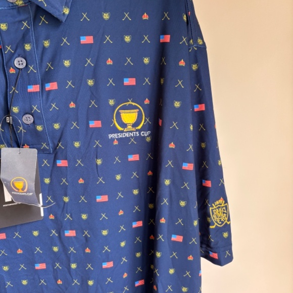 BRAND NEW FJ GOLF Polo Presidents Cup USA flag lightweight polyester NWT - Picture 2 of 11